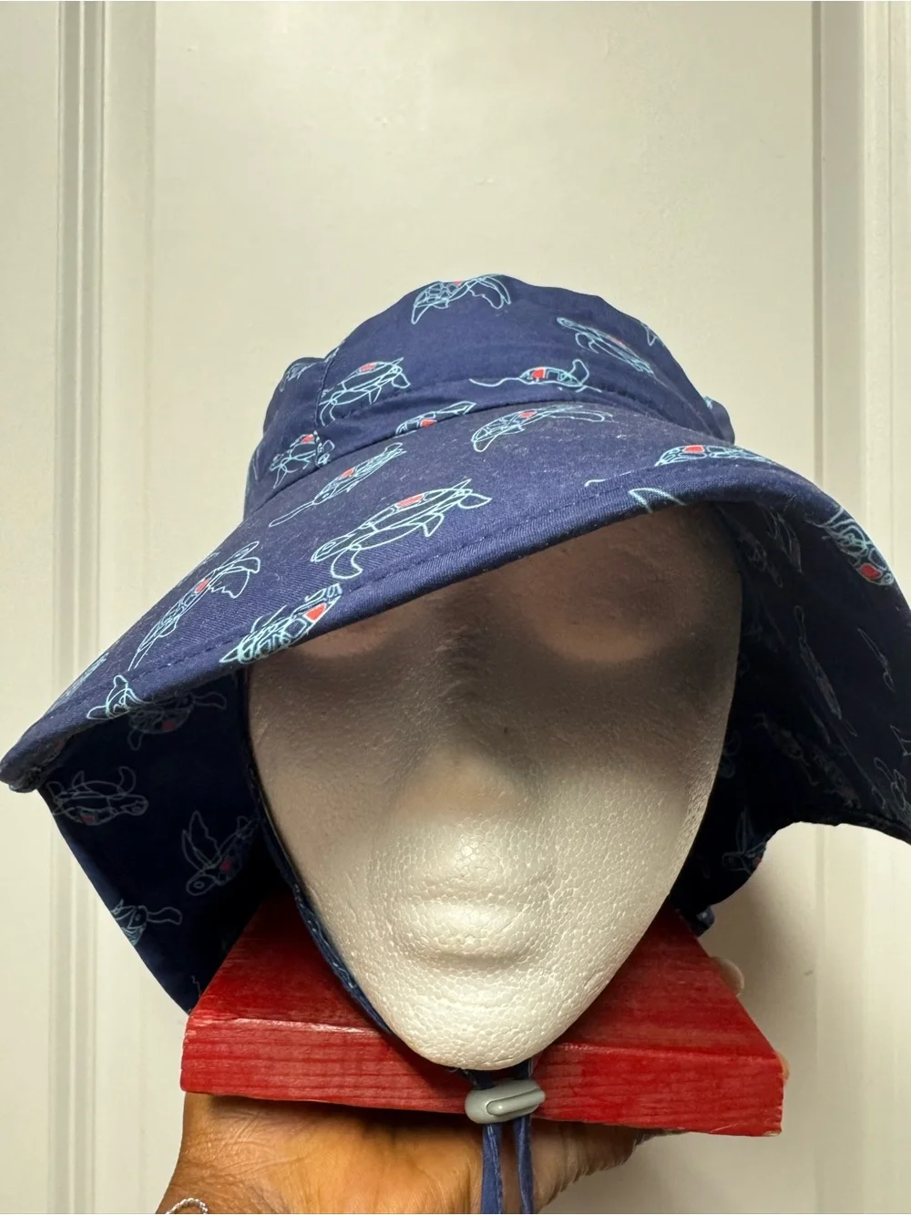 JAN & JUL Kids Aqua-Dry Adventure Navy Turtle Print Sun Hat Adjustable 2-5yrs- L